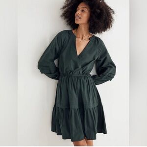 Madewell Crinkle Poplin Wrap Mini Dress - Dark Palm